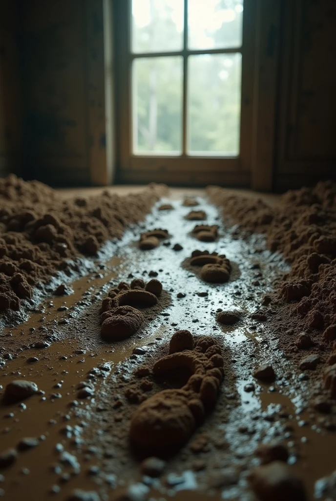 muddy footprints led from the window.