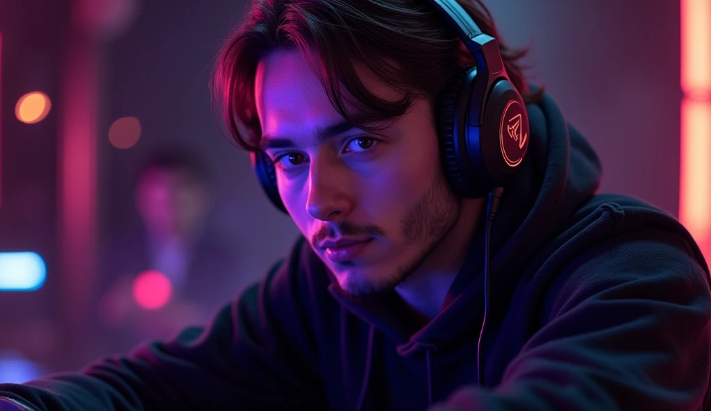 Create a Youtube Banner for a Professional Gamer, precisely a Gamer with the name FIARCE PLAY using purple and Golden, Add Background Cinematic Tone.