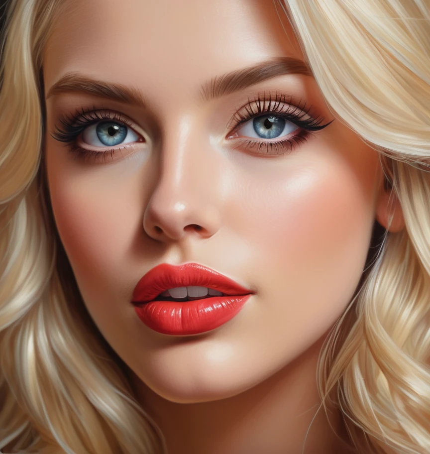 super cute blond woman,dark theme,beautiful detailed eyes,beautiful detailed lips,extremely detailed eyes and face,long eyelashes,medium:oil painting,ultra-detailed,(realistic,photorealistic,photo-realistic:1.37),best quality,masterpiece:1.2,highres,vivid colors,studio lighting