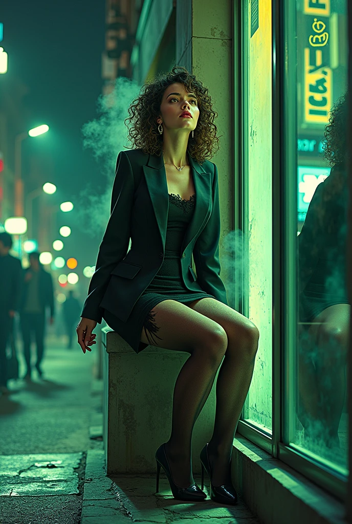 /quality (masterpiece,best quality,high resolution,High Quality,Realistic) /hair style (Curly Hair) /Clothes (pencil skirt,job interview suit,Black jacket,torn pantyhose:1.5,earring) /Pose Bend over,sit lean against a wall, legs spread:1.5 (Ahegao,orgasm,steam:1.5,swet:1.5), /Other crowd:1.5,fair skin,foot focus,lean against a wall,men,s hand:1.5,night, Roadside,ID card,asian