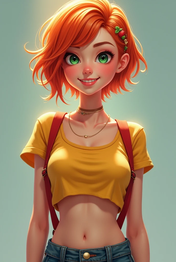 Wallpaper,masterpiece,High resolution,8K,Detailed anatomy
(Misty_Pokemon)(1 18-year-old girl)
(Berry Short,Orange Hair,one side up hair,Big green eyes,Small breasts,Skinny, beautiful smile)
(Yellow sleeveless T-shirt,Belly button exposed,Denim hot pants,Red suspenders,sneakers)
I can feel the spirit in my eyes.