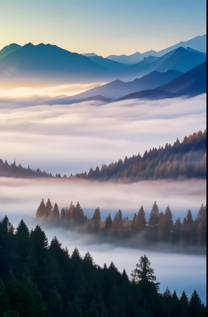 a view of a foggy valley with trees and mountains in the background, blankets of fog pockets, misty mountains, extremely beautiful and ethereal, blanket of fog, valley mist, misty forest, mists, mist in valley, rolling fog, fog rolling in, stunning nature in background, misty and foggy, foggy forest, fog and mist, beautiful misty wood, swirling fog