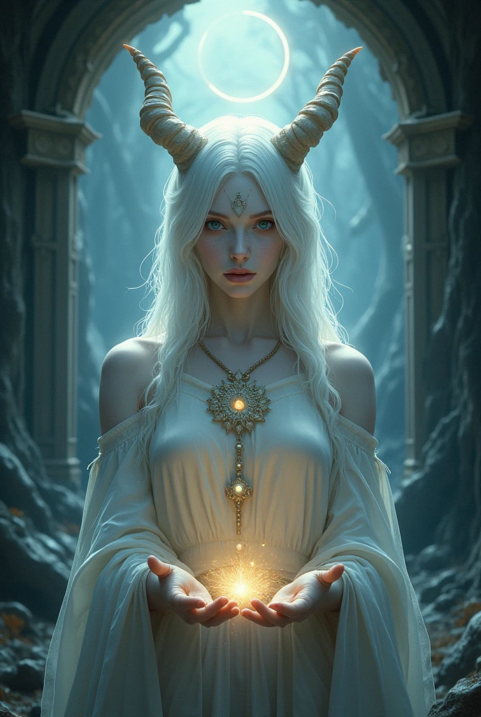 face lighting, bright backlight, super high resolution, best quality, Photos, 4k, (Realistic:1.2), huiye, 1girl, (the third eye:1.2), horns, (pale skin:1.4), (white hair:1.2), (full-size photograph:1.2),
dark theme, fantasy twisted world, cowboy shooting, sfw, hand unfolding, magic circle, summoning,
