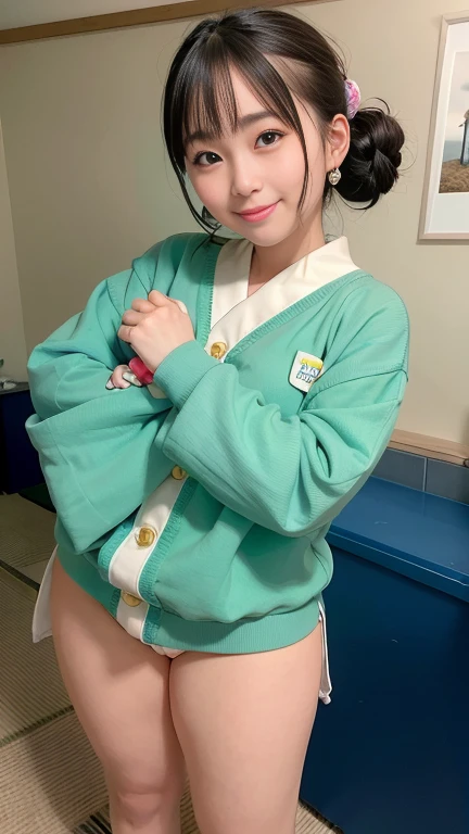 Adorable,  2, Japanese, Capture the light, Large-scale whole-body shot、Colorful uniform,Scrunchie, ,Earrings,    RAW Photos,  Highest quality, (Photorealistic), Suggestive,(smile:1)