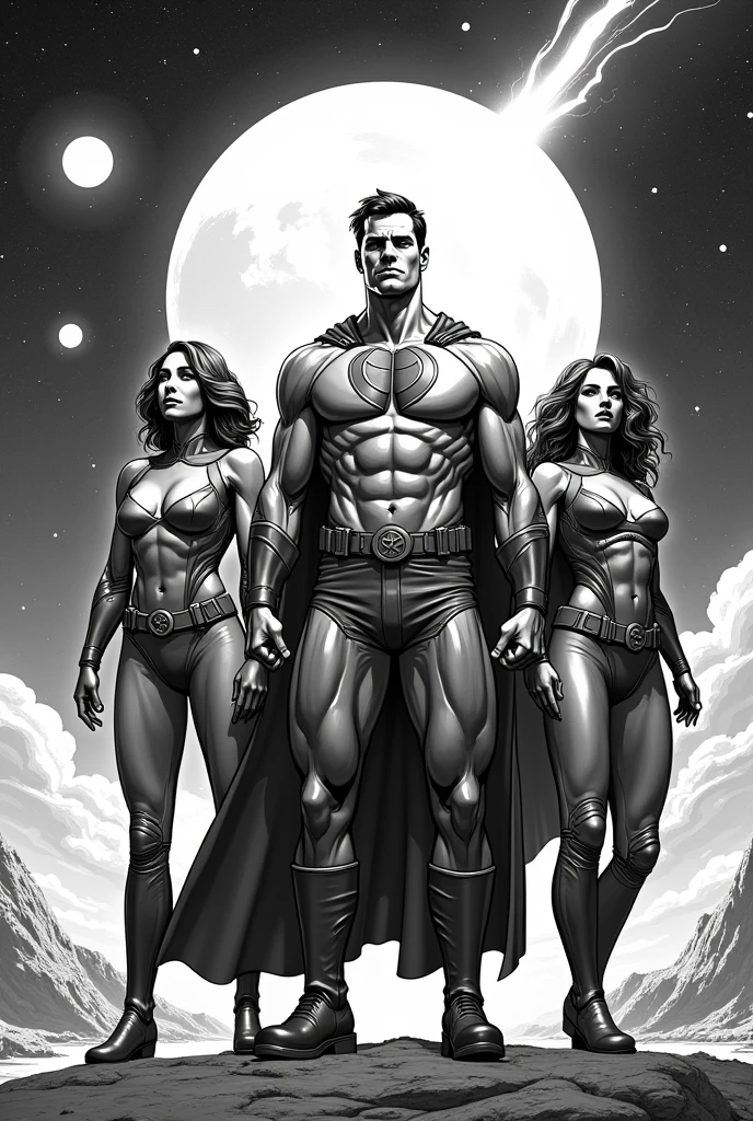 Pop Art. black & white comics on the A team of extraordinary heroes assembled to save the world from intergalactic threats, intricate, ultra-realistic, highly detailed, vibrant colors, trending on artstation, 8k resolution
