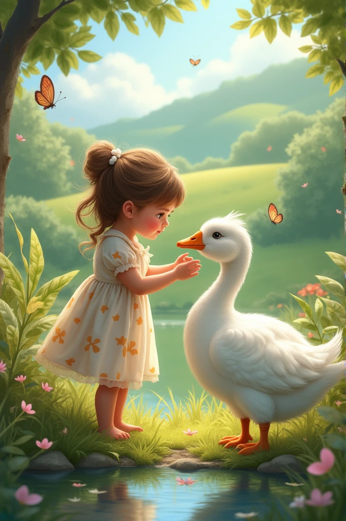 Two swans watching a girl