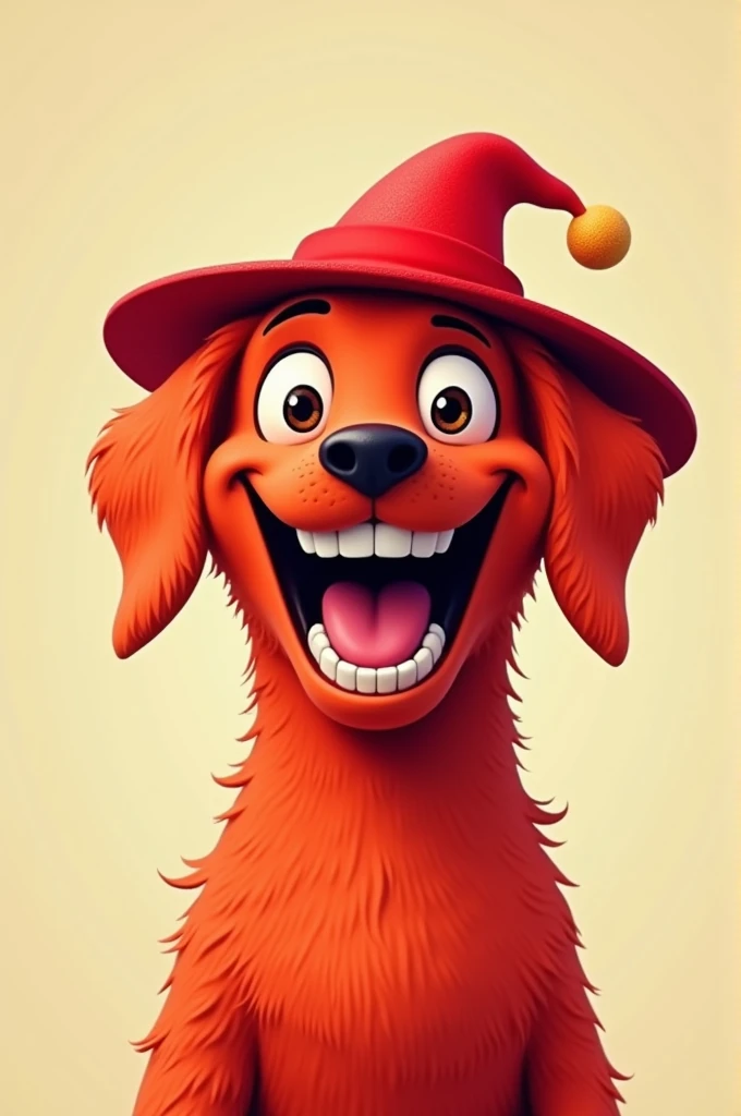 Red dog with red hat with contagious smile meme