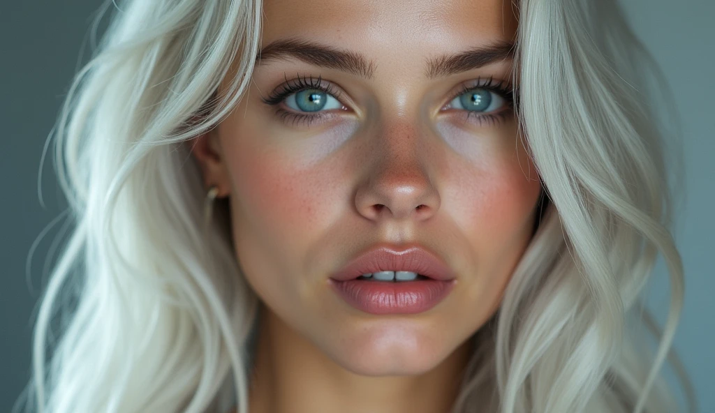 (photorealism:1.2), beautiful woman, white long hair, ((4K works))、Full-body masterpiece、(top-quality)、((high-level image quality))、((one beautiful women))、Slim body、(Detailed beautiful eyes)、((Face of young Scarlett Johansson))、((length hair))、((bright silver hair))、((Smaller face))、((Neutral face))、((Light blue eyes))、((16year old))、((Wild Lady))、
INFO