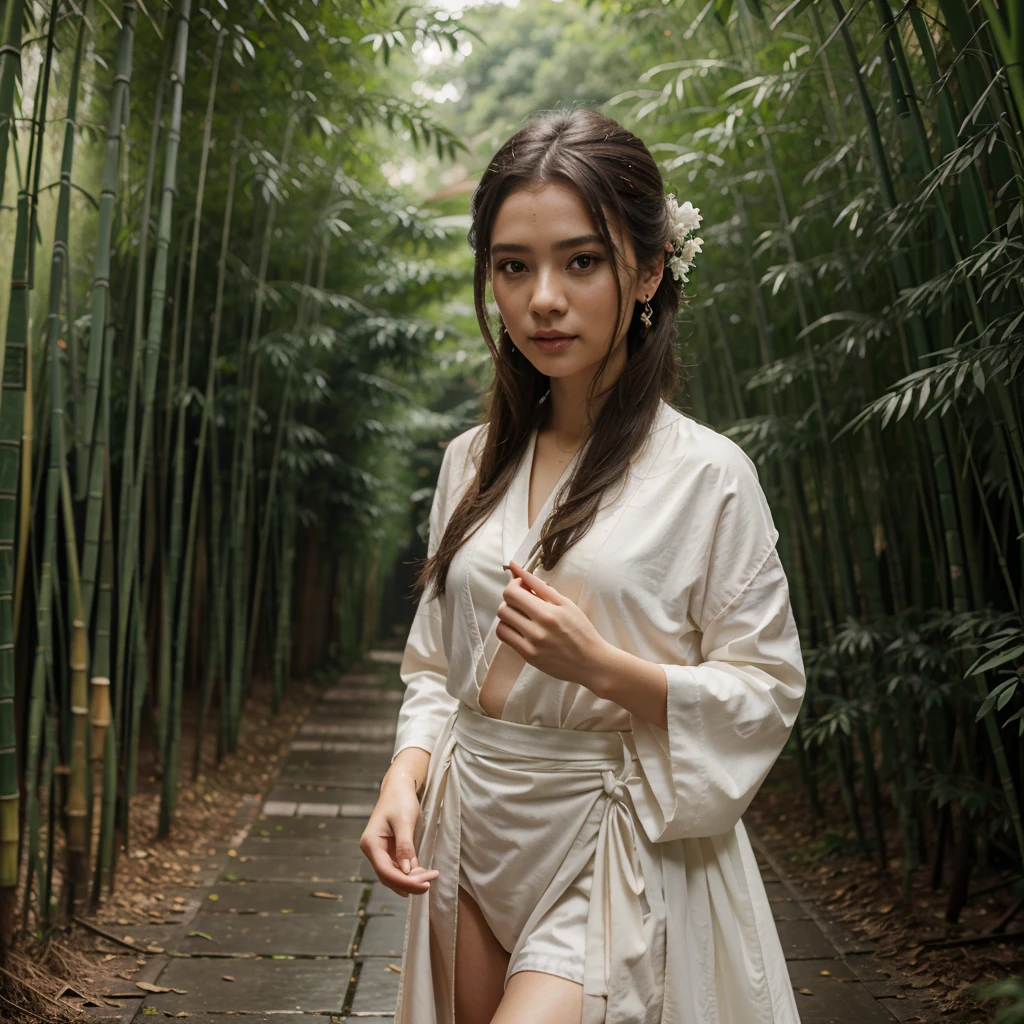 masterpiece, чрезвычайно подробные обои CG Unity 8k, 1 girl, Beautiful, realistic, blur, blurred background, blurred foreground, bamboo forest, depth of field, earrings, Jewelry, nose, realistic, One, Hanfu, the holding was a paper umbrella, rain, pussy squirt,