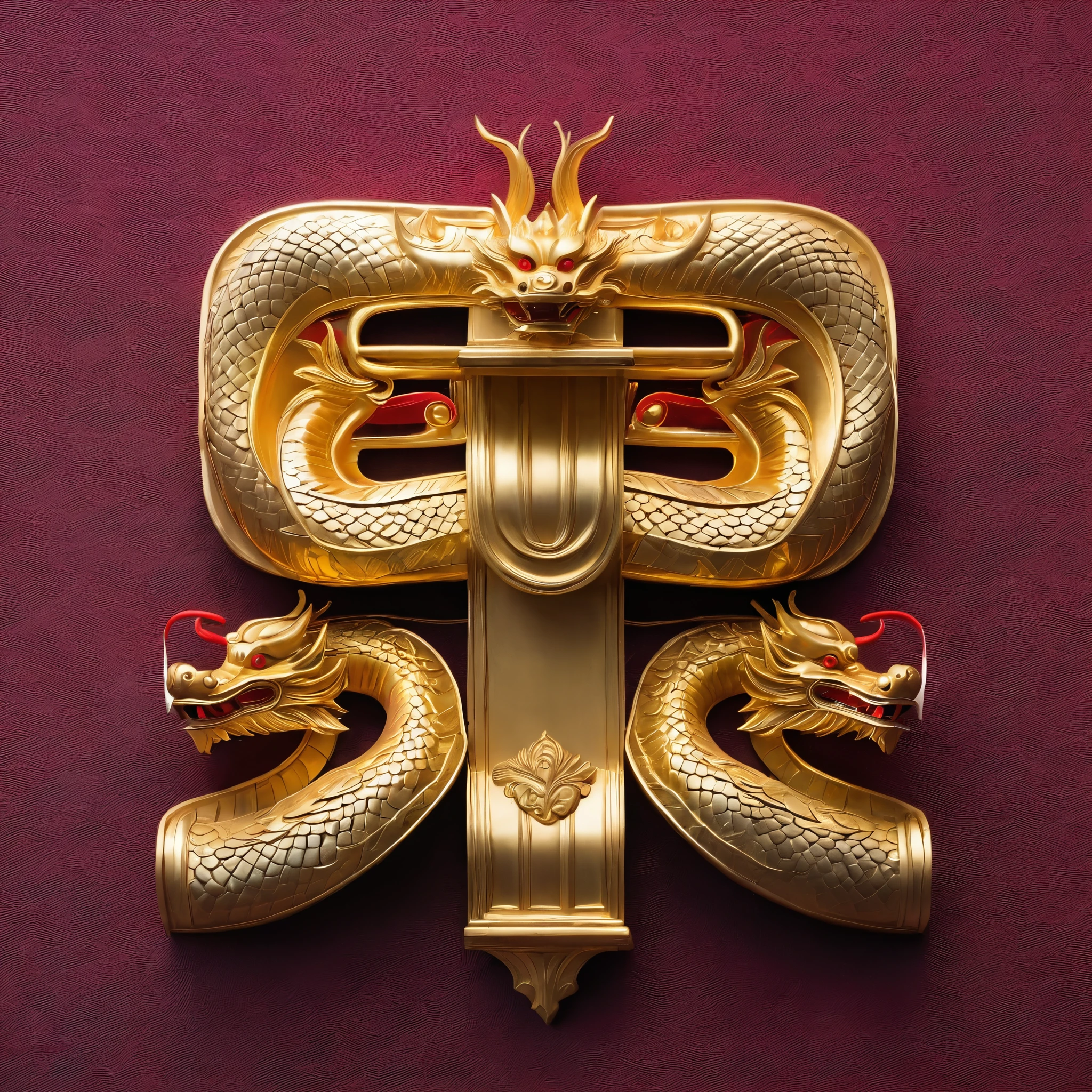 A group of consecutive golden dragon sculptures of the same style from different angles,ruby，Medieval style,