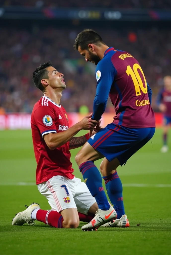 Cristiano Ronaldo on his knees sucking Messi's penis