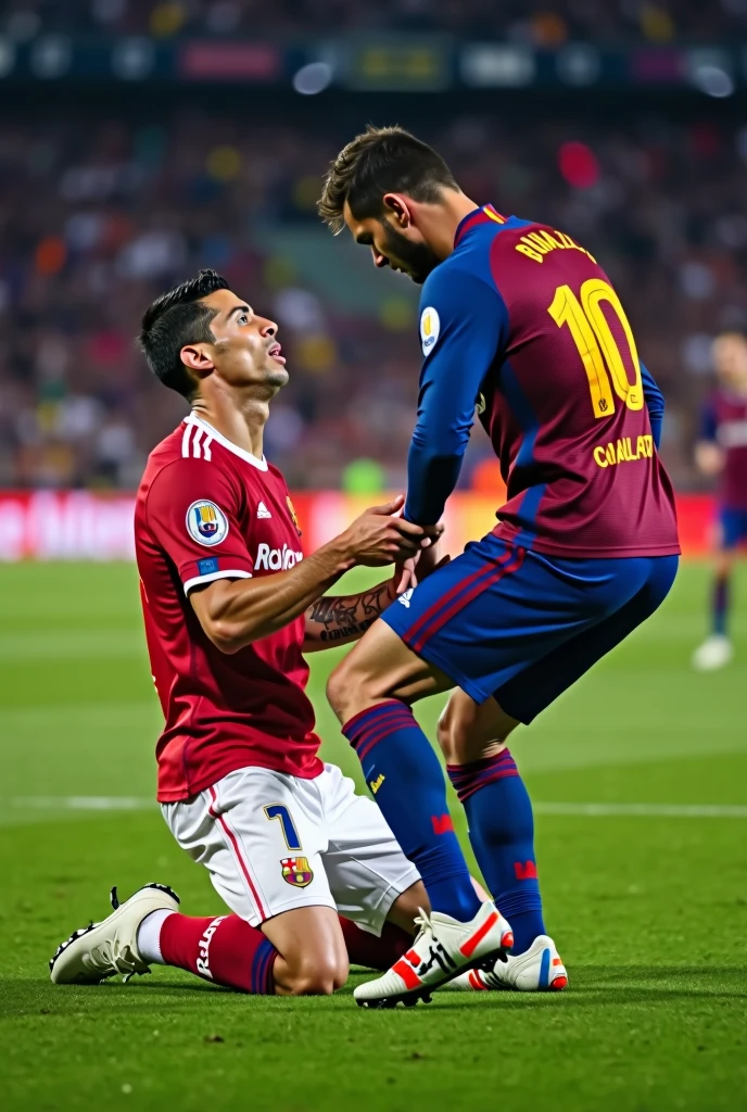 Cristiano Ronaldo on his knees sucking Messi's penis