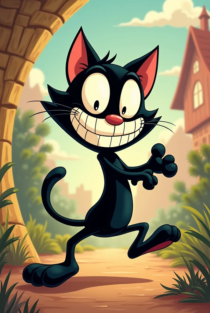 Felix the Cat is a cartoon character from the silent film era.. Felix is an anthropomorphic black cat with large white eyes.. He is known for his wide smile and mischievous, playful behavior that often gets him into unusual situations..