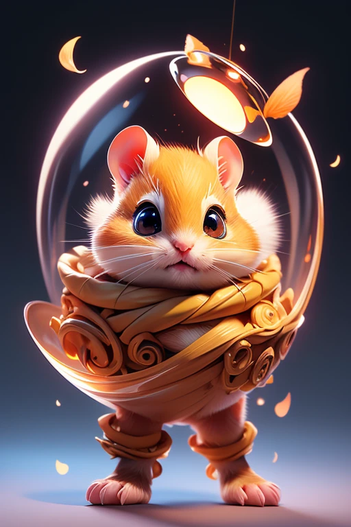 Create a monster image, a baby gerbil.. The body is transparent and can be seen through. The image is sharp and detailed., with beautiful colors.. With arms, leg, eyes, mouth, พื้นหลังสีlegว