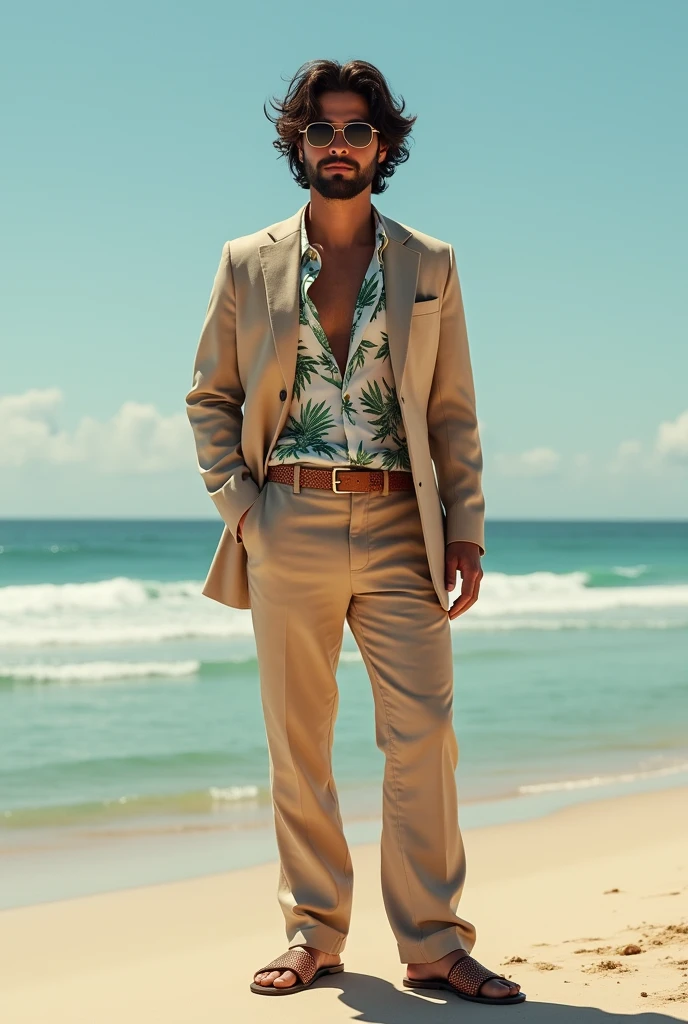 design a 3D luxury stoner business casual outfit for a day at the beach during a zoom call. The outfit should portray stoner life without having to display weed on the clothing. L.I.F.T. Clothing means Life is For Today so the clothing should have a high vibration. brand name will be visible on the clothes. The clothes will have a stoner vibe. taylor to latino americans