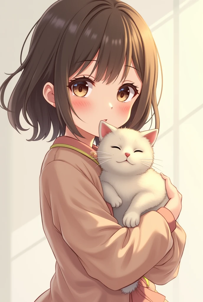 Anime style,Girl,holding cat,Upper Body,Exquisite,