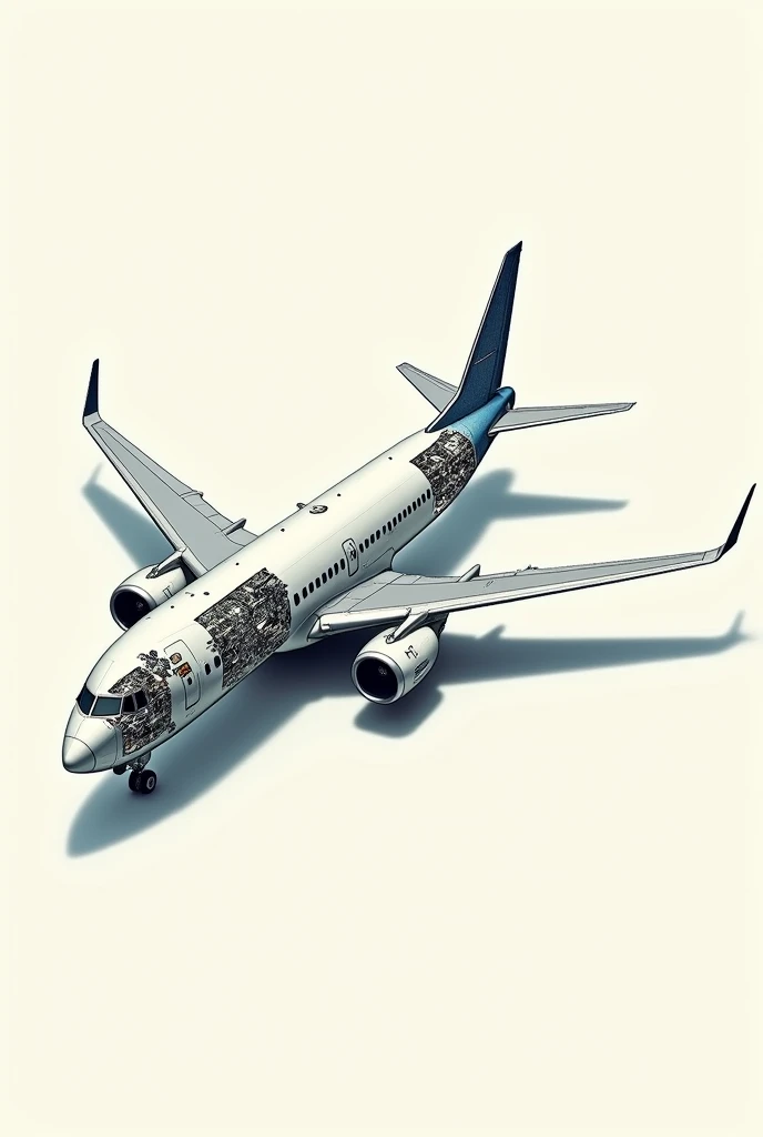 Boeing 737 airplane to draw with its detailed parts, especially, el Auxiliary power unit, fuel tanks, landing gear, out flow valve, Drain masts.
