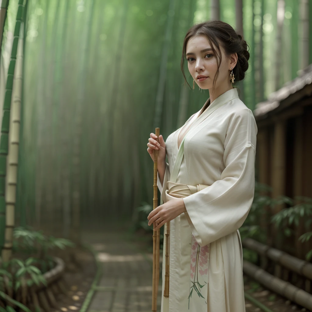 masterpiece, чрезвычайно подробные обои CG Unity 8k, 1 girl, Beautiful, realistic, blur, blurred background, blurred foreground, bamboo forest, depth of field, earrings, Jewelry, nose, realistic, One, Hanfu, the holding was a paper umbrella, rain, pussy squirt,