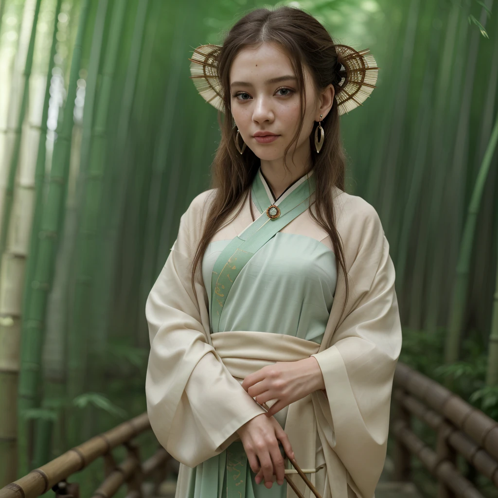 masterpiece, чрезвычайно подробные обои CG Unity 8k, 1 girl, Beautiful, realistic, blur, blurred background, blurred foreground, bamboo forest, depth of field, earrings, Jewelry, nose, realistic, One, Hanfu, the holding was a paper umbrella, rain, pussy squirt,