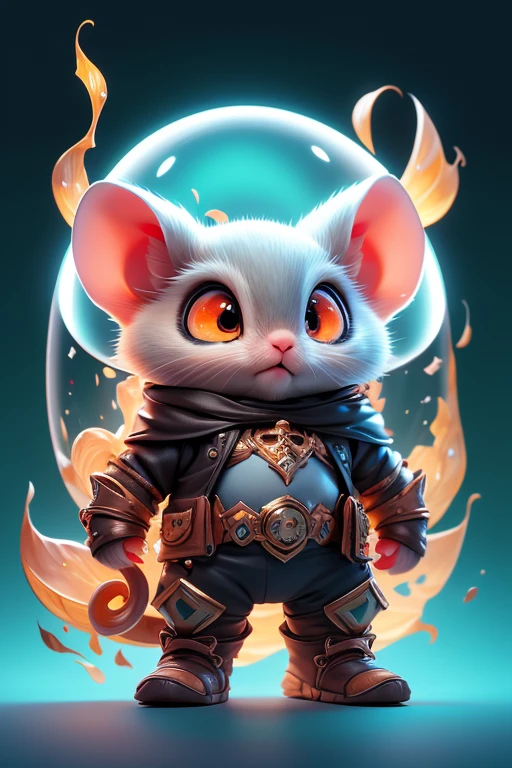Create a monster image, a baby gerbil.. The body is transparent and can be seen through. The image is sharp and detailed., with beautiful colors.. With arms, leg, eyes, mouth, พื้นหลังสีlegว