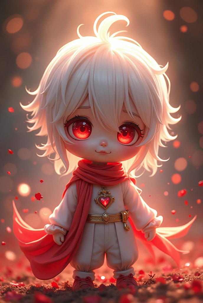 beautiful illustration, best quality, cute petit boy, (transform sequence), transform magical boy, chibi, white magical boy fractal art, albino, babyface, long pure white and red mesh hair, beautiful detailed red eyes, cinematic lighting, cowboy shot, looking at viewer, from bottom, happy