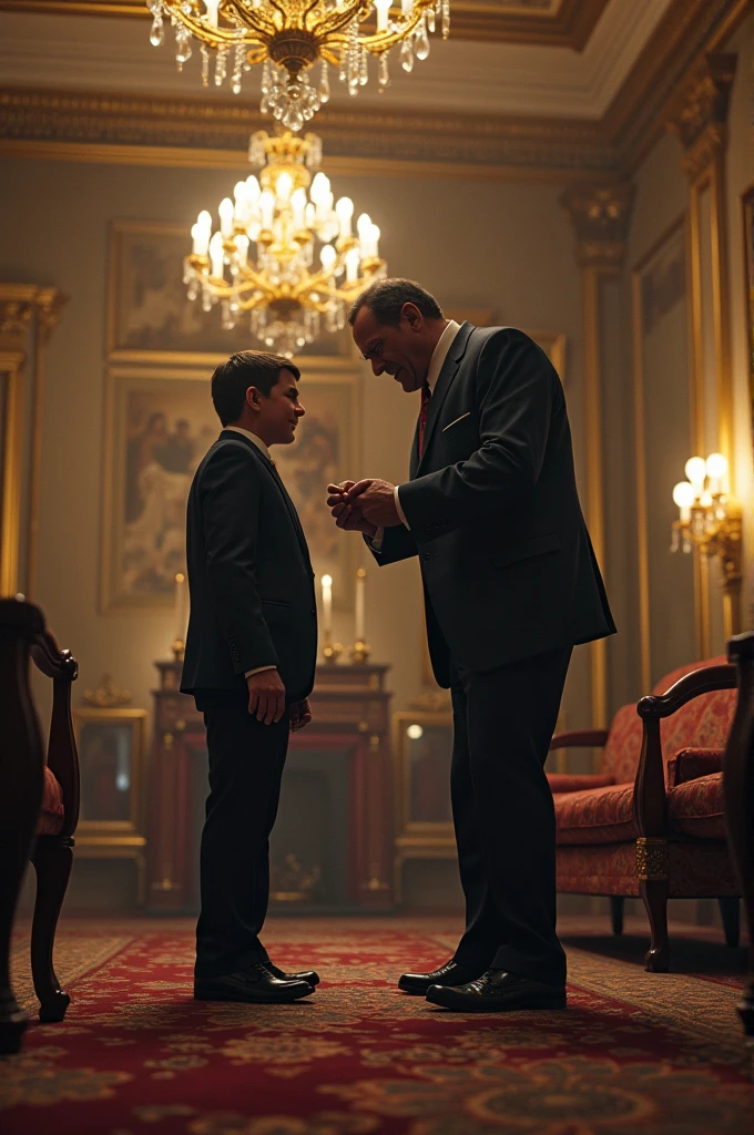 Yelling father to his son in a mansion