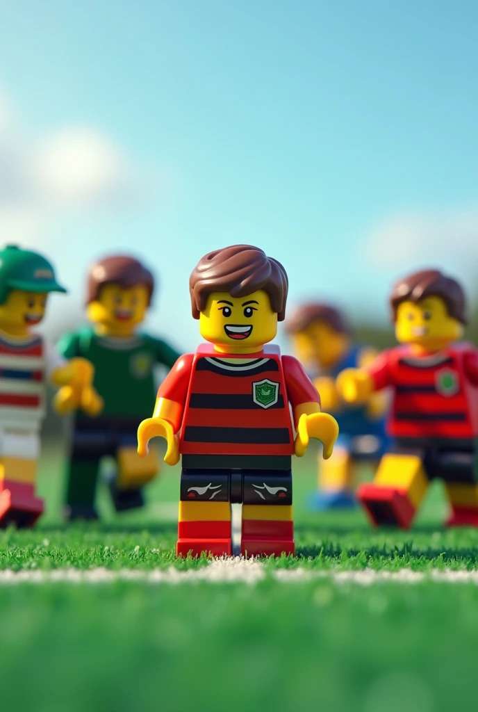 Lego minifig  scrum rugby at field