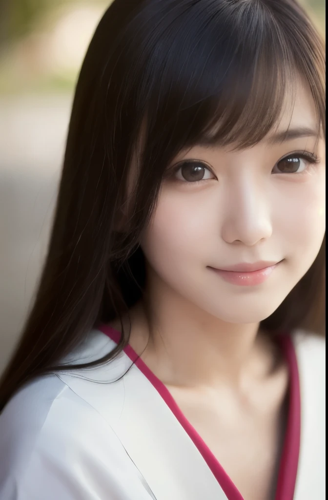 best quality, face focus, soft light, ultra high res, (photorealistic:1.4), RAW photo,(Shinozaki Ai), white skin, kawaii,
1 Japanese girl, solo, cute, smile, (pupil, lights in the eyes), detailed beautiful face, Medium-sized breasts,(high resolution detail of human skin texture),(long hair),(portrait), upper body, white traditional kimono