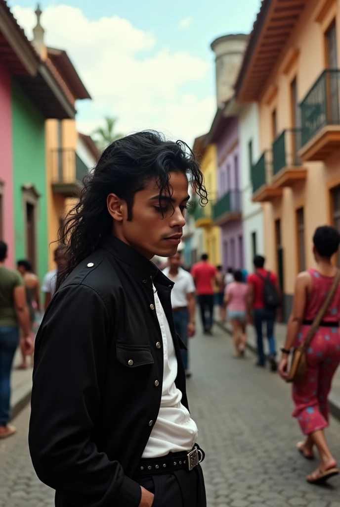 Michael Jackson at Pelourinho in Salvador, Bahia during the break in the production of the music video for the song They Don't Care About Us