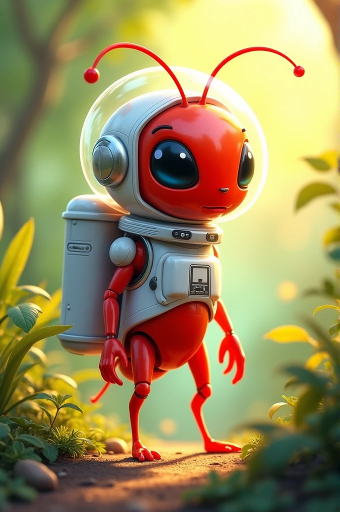 A red ant wearing a white shoot in sunshine