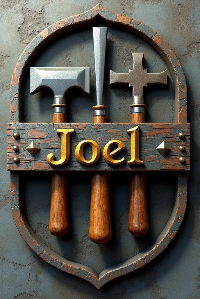 symbol  of masonry with a name written joel  