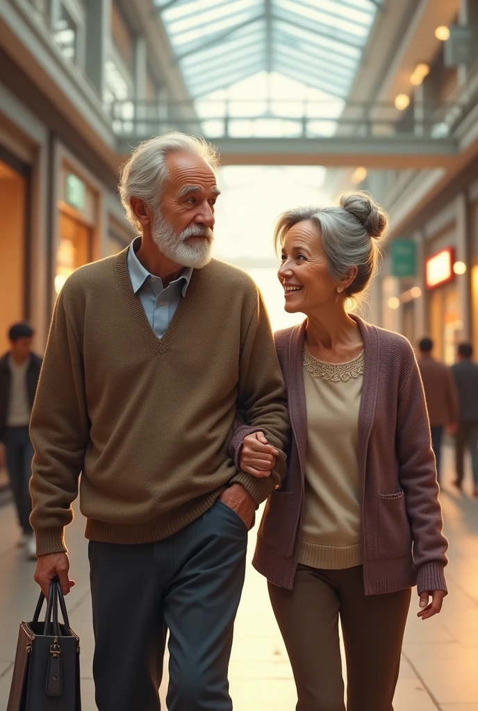 realistic old man and women at the mall