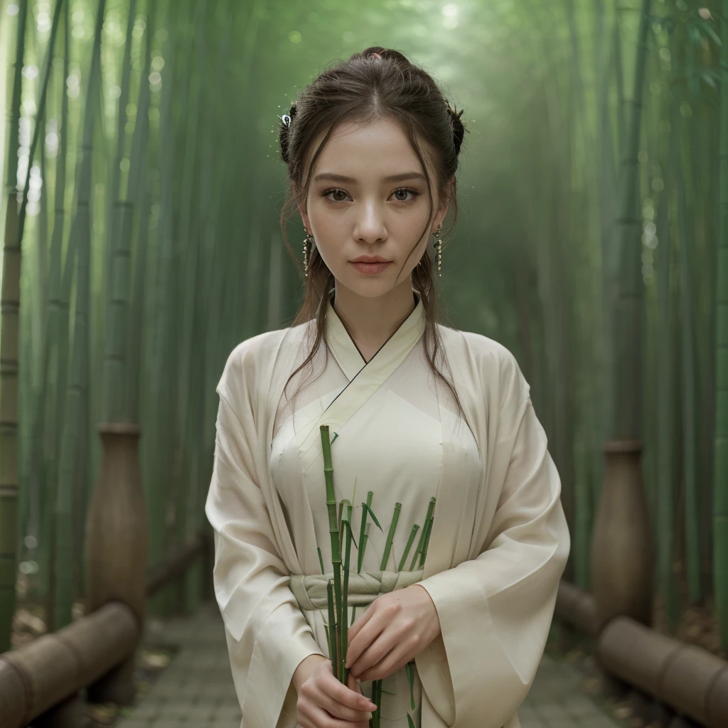 masterpiece, чрезвычайно подробные обои CG Unity 8k, 1 girl, Beautiful, realistic, blur, blurred background, blurred foreground, bamboo forest, depth of field, earrings, Jewelry, nose, realistic, One, Hanfu, the holding was a paper umbrella, rain, pussy squirt,