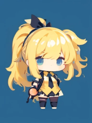 ((chibi)), big head, focus face, flat avatar, (masterpiece:1.2, highest quality), (Realistic, photoRealistic:1.4), Beautiful illustrations, (Natural Side Lighting, Cinema Lighting), Written boundary depth, Beautiful thighs staring at the viewer, 1 female, 20-year-old, alone, thin, slender, (small breasts), anime girl in a short red check skirt and Black blouse with formal collar, ((yellow tie)), ((white sox)), yellow cardigan, ((Blue eyes)), Messy hair, High ponytail, hanayamata, single character full body, anime full body illustration, from girls frontline, full body single character, girls frontline style, render of april, full body with costume, full body illustration, visual novel sprite, fine details. girls frontline, necoark