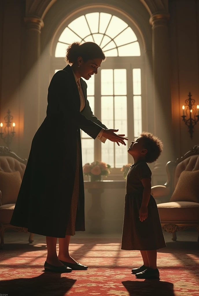 Wife shouting to her child in a mansion