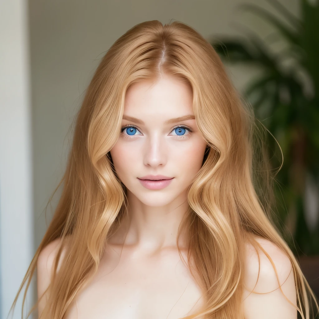 super model Carol Nash, light straight ginger (blonde:1.05) hair 20 years old girl round face, naked, photograph, masterpiece, [[messy hairline]]