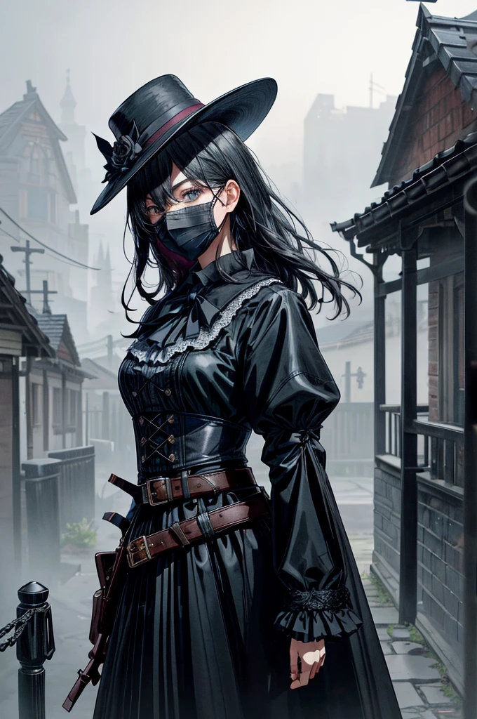 A female plague doctor. She would have totally black hair, her hair is short and messy. Her eyes would also be black and she would be very tall, having the appearance and stature of an adult. Her clothes would cover her entire body except for her face.