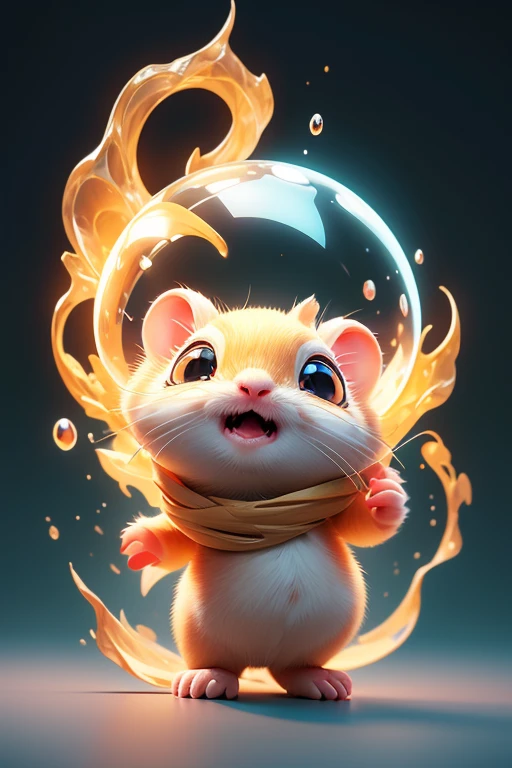 Create a monster image, a baby gerbil.. The body is transparent and can be seen through. The image is sharp and detailed., with beautiful colors.. With arms, leg, eyes, mouth, พื้นหลังสีlegว