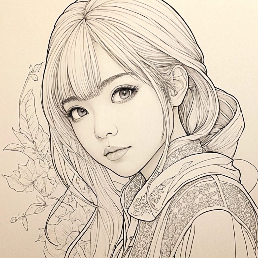 Anime line art, by Audrey Kawasaki, sketch, best quality, masterpiece, very aesthetic, perfect composition, intricate details, ultra-detailed, B&W