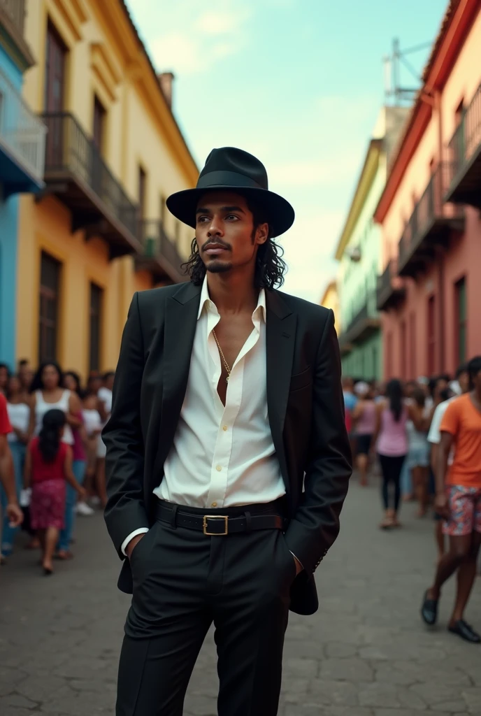 Michael Jackson at Pelourinho in Salvador, Bahia during the break in the production of the music video for the song They Don't Care About Us