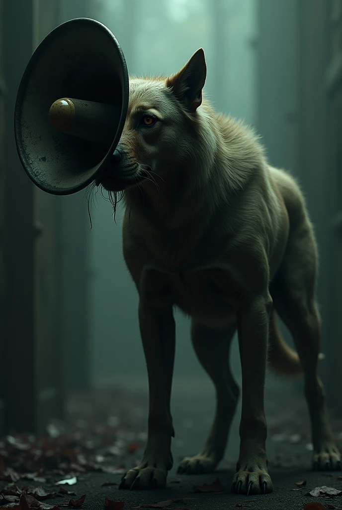 Creepy dog with megaphone head