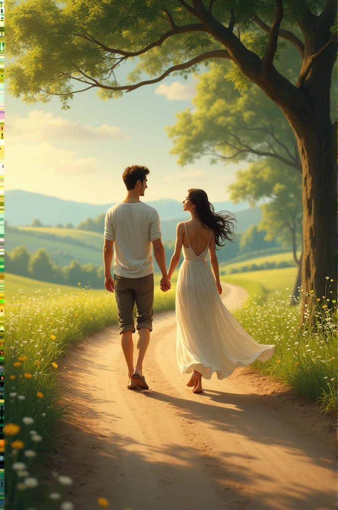 Make a beautiful girl with is boyfriend and they are waking in the road