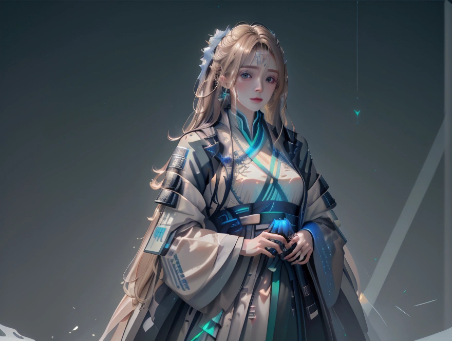 ((Best quality)), ((masterpiece)), (detailed:1.4), 3D, an image of a beautiful cyberpunk female,HDR (High Dynamic Range),Ray Tracing,NVIDIA RTX,Super-Resolution,Unreal 5,Subsurface scattering,PBR Texturing,Post-processing,Anisotropic Filtering,Depth-of-field,Maximum clarity and sharpness,Multi-layered textures,Albedo and Specular maps,Surface shading,Accurate simulation of light-material interaction,Perfect proportions,Octane Render,Two-tone lighting,Wide aperture,Low ISO,White balance,Rule of thirds,8K RAW, Blonde Hair, Long hair, \(Black, Hanfu\), Cyber Ciyty ,