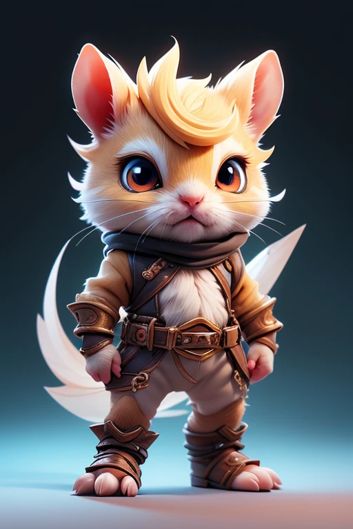 Create a monster image, a baby gerbil.. The body is transparent and can be seen through. The image is sharp and detailed., with beautiful colors.. With arms, leg, eyes, mouth, พื้นหลังสีlegว
