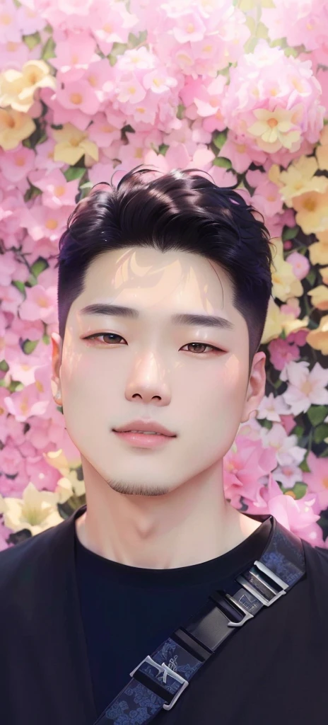 there is a man standing in front of a flower wall, hong june hyung, andy park, yanjun chengt, joongwon charles jeong, hyung tae kim, hyung - tae kim, hyung-tae kim, hyung tae, sangsoo jeong, joongwon jeong, jeongseok lee, south korean male, jinsung lim, jaeyeon nam, taejune kim