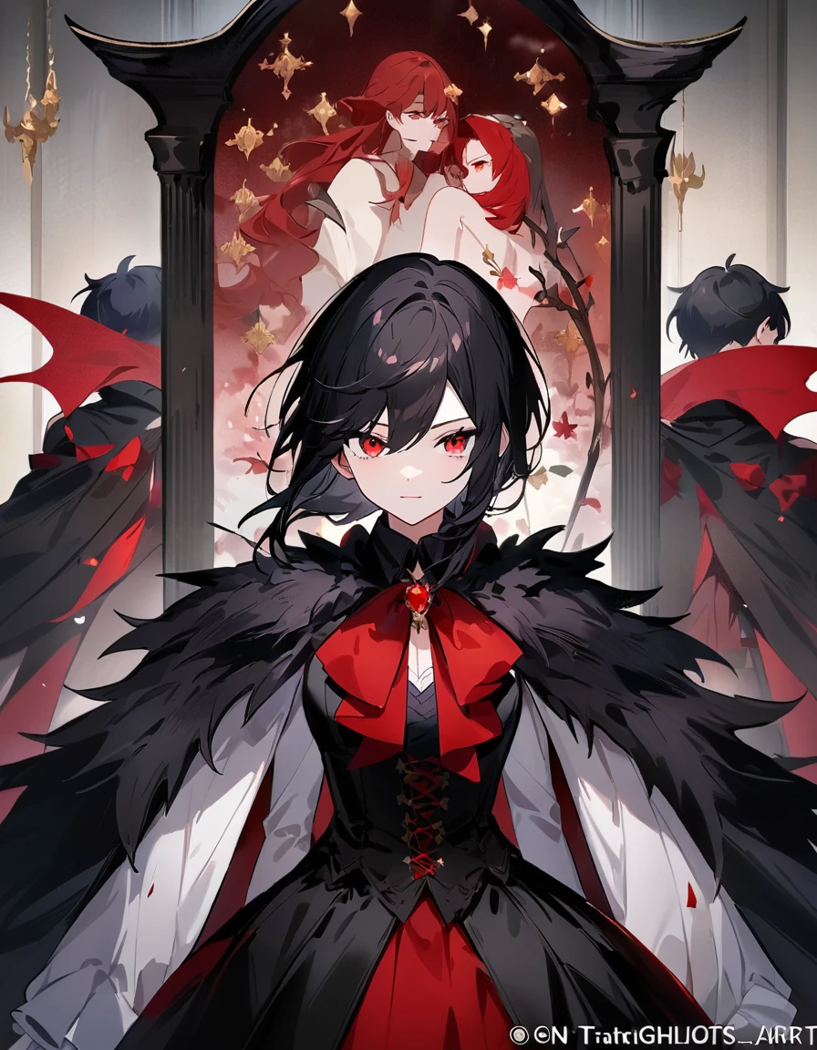 (work of art, Maximum quality, best qualityer, offcial art, beautiful and aesthetic:1.2) Anime Female Vampire With Black Hair And Red Eyes