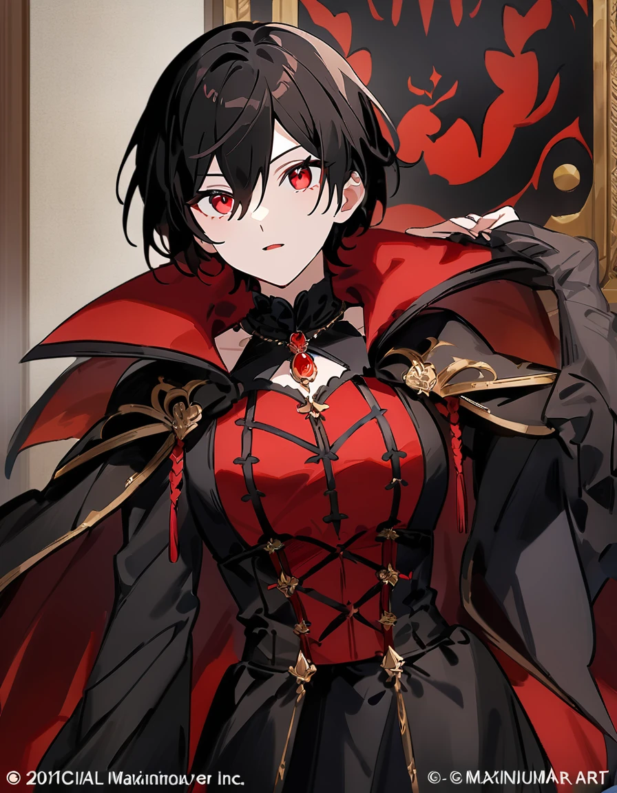 (work of art, Maximum quality, best qualityer, offcial art, beautiful and aesthetic:1.2) Anime Female Vampire With Black Hair And Red Eyes