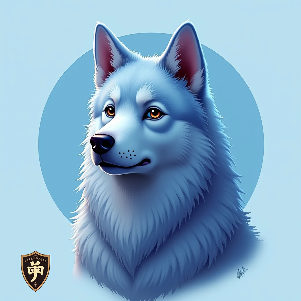 blue neiro inu , light blue background , logo , head only ,noble, noble