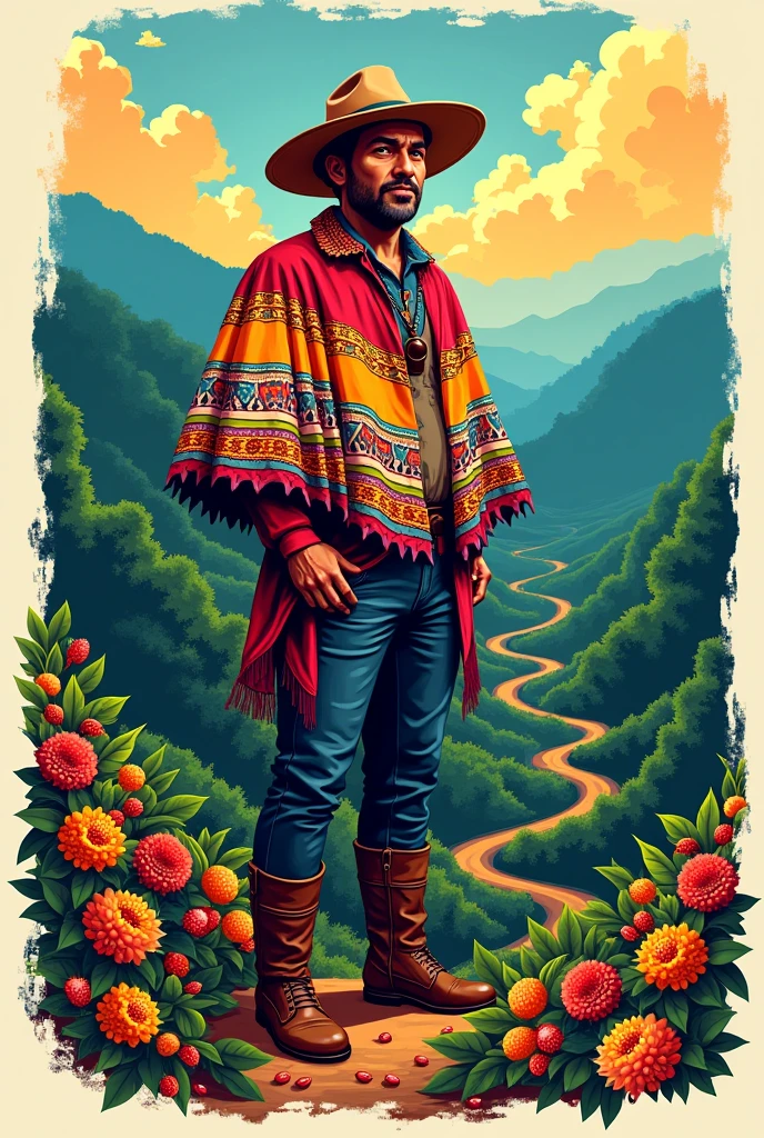 An image for a t-shirt representing the Paisa culture of Colombia