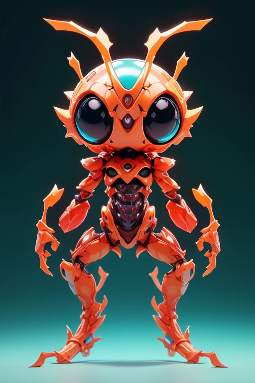 Create a picture of a little ant monster.. The body is transparent and can be seen through. The image is sharp and detailed., with beautiful colors.. With arms, leg, eyes, mouth, พื้นหลังสีlegว